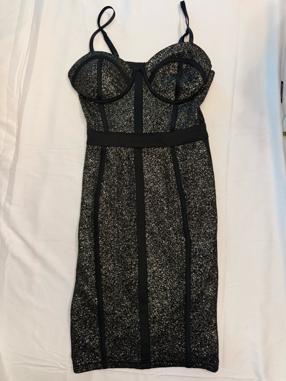 Glitter Bustier Mini Dress in Black